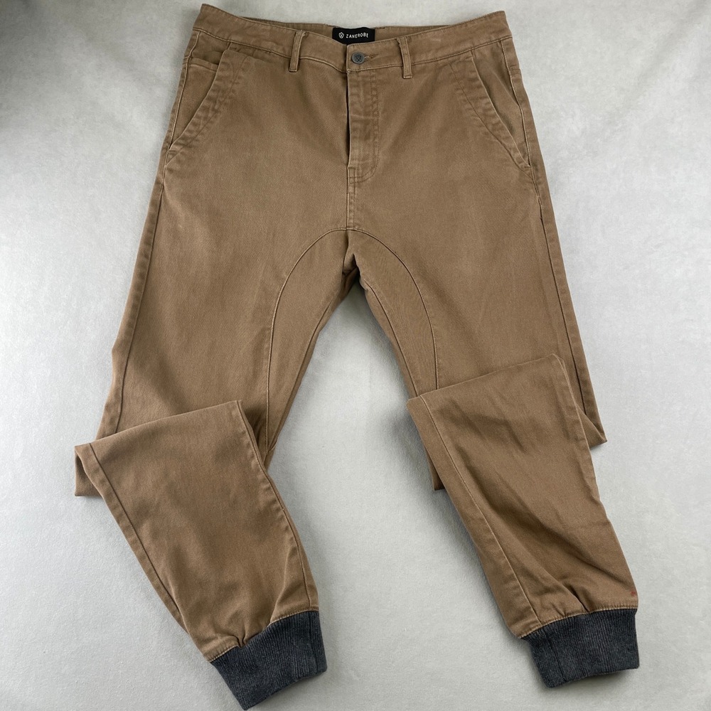 Zanerobe Dynamo Tan Chinos Jogger‎ Pants Mens 32 Elastic Cuffs Comfort Stretch
